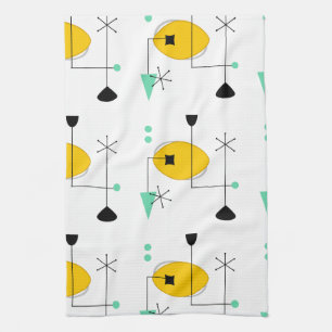 Linge De Cuisine moderne bleu jaune simple rétro du milieu du siècl