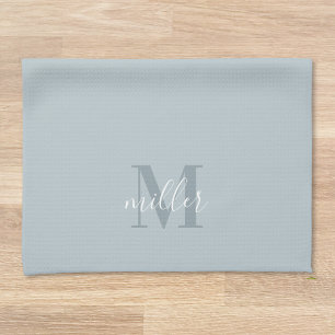 Linge De Cuisine Moderne Bleu Personnalisé Nom de famille Monogramm