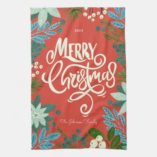 Linge De Cuisine Moderne Bold Floral Joyeux Noël (Vertical)