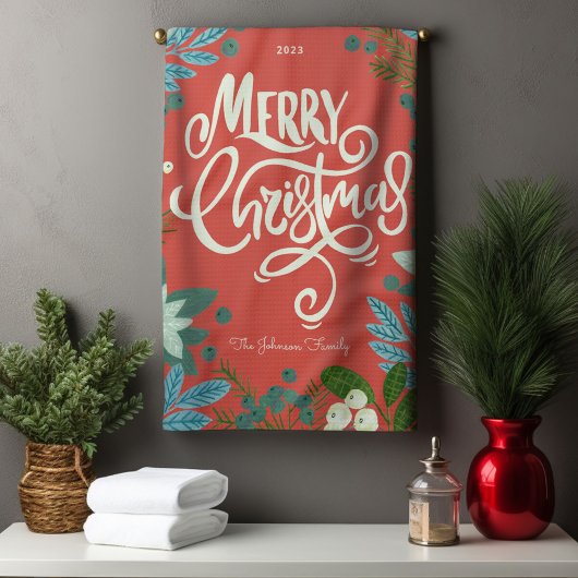 Linge De Cuisine Moderne Bold Floral Joyeux Noël