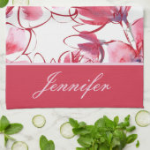 Linge De Cuisine Moderne Chic Rouge Tropical Floral Nom personnalis (Plié)