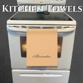 Linge De Cuisine Moderne Couleur Solide Peach modèle Script noir.