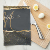 Linge De Cuisine Moderne Élégant Monogramme au Touché d'Or (Quart Plié)