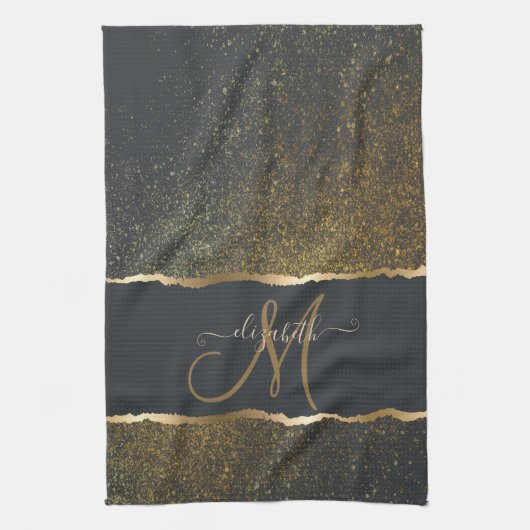 Linge De Cuisine Moderne Élégant Monogramme au Touché d'Or (Vertical)