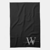 Linge De Cuisine Moderne Élégant Nom en Gris Noir Monogramme Script (Vertical)