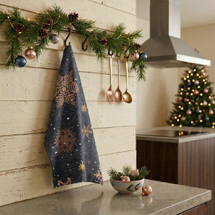 Linge De Cuisine Moderne Élégant Rose Gold Pailletés Flocons de Nei