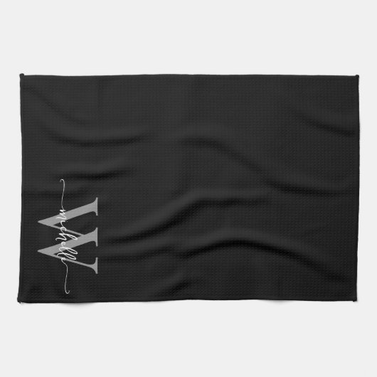 Linge De Cuisine Moderne Élégante Écriture de Nom Monogramme Noir G (Horizontal)