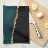 Linge De Cuisine Moderne et élégant Turquoise Agate & Gold Ribbon s (Quart Plié)