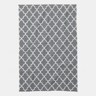 Linge De Cuisine Moderne gris foncé et blanc Quatrefoil marocain