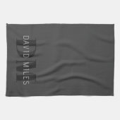 Linge De Cuisine Moderne Gris Foncé & Nom et Monogramme Modifiables (Horizontal)