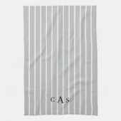 Linge De Cuisine Moderne Gris rayé Simple Monogramme II (Vertical)