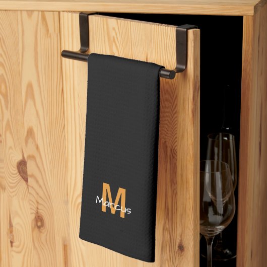 Linge De Cuisine Moderne Monogramme Noir Chic (Pliage en tiers)
