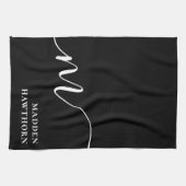 Linge De Cuisine Moderne Monogramme Script Calligraphie noir blanc (Horizontal)
