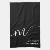 Linge De Cuisine Moderne Monogramme Script Calligraphie noir blanc (Vertical)