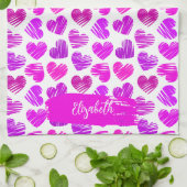 Linge De Cuisine Moderne Purple Rose Doodled Hearts Valentine Nom (Plié)