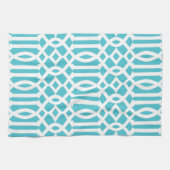 Linge De Cuisine Moderne Turquoise et Motif Trellis blanc (Horizontal)