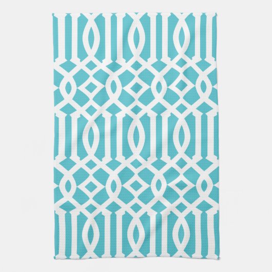 Linge De Cuisine Moderne Turquoise et Motif Trellis blanc (Vertical)