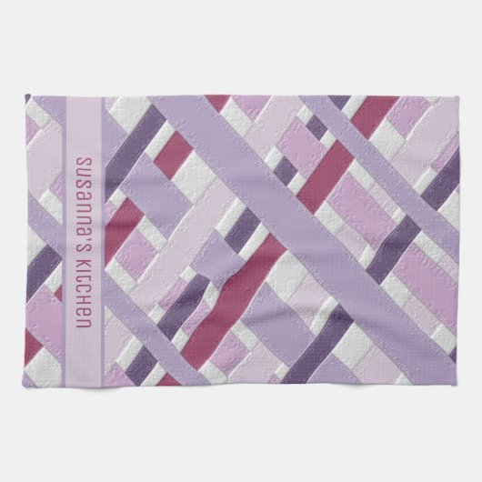 Linge De Cuisine Moderne violet & blanc rayé (Horizontal)