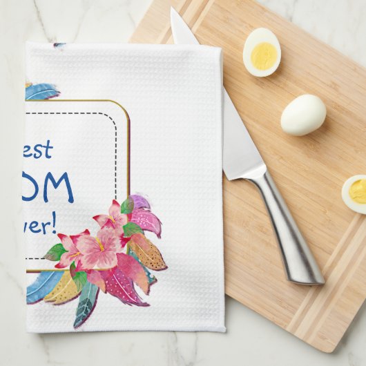 Linge De Cuisine Modifier le texte Ajouter le nom Boho Flower Feath (Quart Plié)