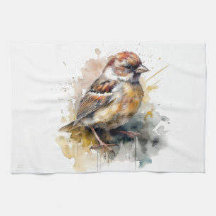 Linge De Cuisine Moineau Aquarelle Rustique