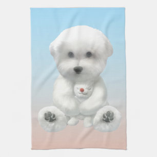 Linge De Cuisine Moment Douillet : Bichon Sourire Enlaçant un Mini