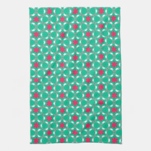 Linge De Cuisine Monnaie verte + Motif floral géométrique rose ch