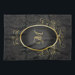 Linge De Cuisine Monogram Classy Royal Style Towne en or noir<br><div class="desc">Monogram Classy Royal Style Towel en or noir Design élégant et moderne. Y compris le design chic floral damassé.</div>