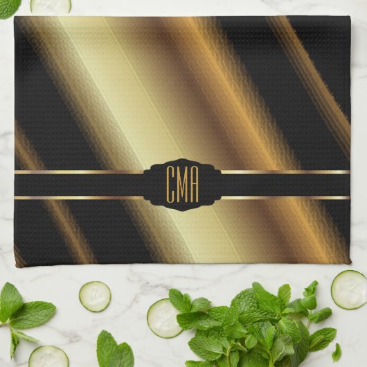 Linge De Cuisine Monogram Gold Abstract Diagonal Stripes (Plié)