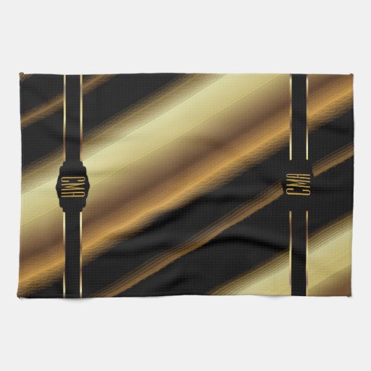 Linge De Cuisine Monogram Gold Abstract Diagonal Stripes (Horizontal)