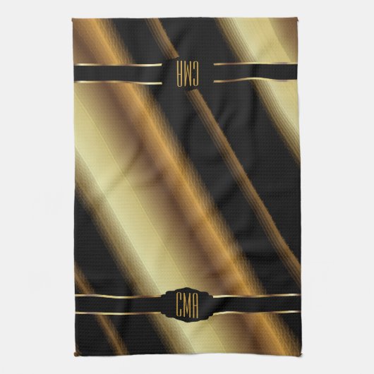 Linge De Cuisine Monogram Gold Abstract Diagonal Stripes (Vertical)
