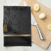 Linge De Cuisine Monogram Gold & Floral Damask Pattern (Quart Plié)