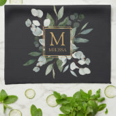 Linge De Cuisine Monogram Watercolor Tropical Green Leaves Black (Plié)