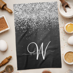 Linge De Cuisine Monogramme à étincelle noire à Parties scintillant