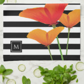 Linge De Cuisine Monogramme à rayures noires chic (Plié)