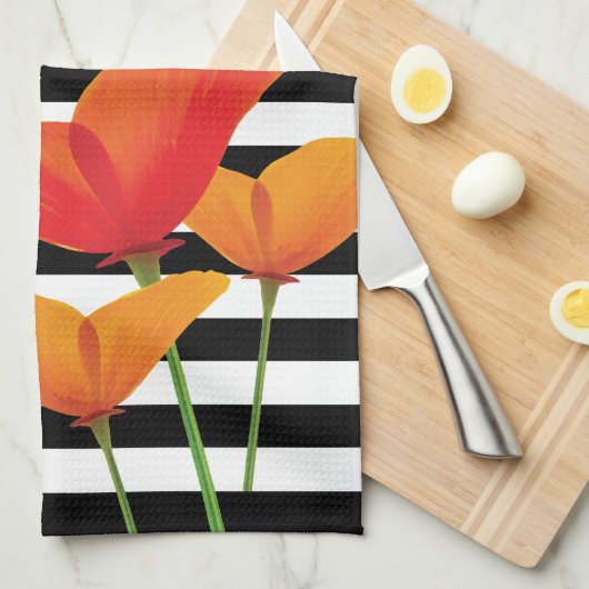 Linge De Cuisine Monogramme à rayures noires chic (Quart Plié)