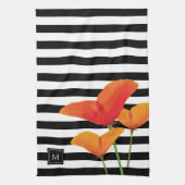 Linge De Cuisine Monogramme à rayures noires chic (Vertical)