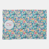 Linge De Cuisine monogramme Abstrait de motif floral aquarelle (Horizontal)