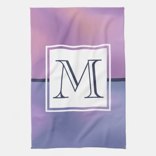 Linge De Cuisine Monogramme Abstrait moderne violet et rose (Vertical)
