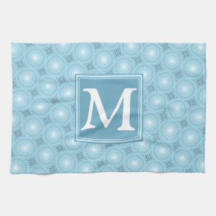 Linge De Cuisine Monogramme ange bleu cercles motif