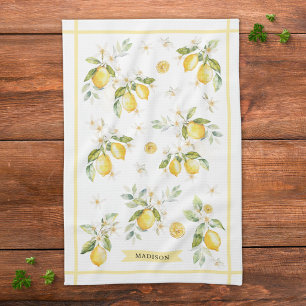 Linge De Cuisine Monogramme Aquarelle Citron Floral Botanique