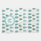 Linge De Cuisine Monogramme Arbres de Noël Turquoises (Horizontal)