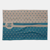 Linge De Cuisine Monogramme Ardoise Bleu et Pointe Tan Polka (Horizontal)