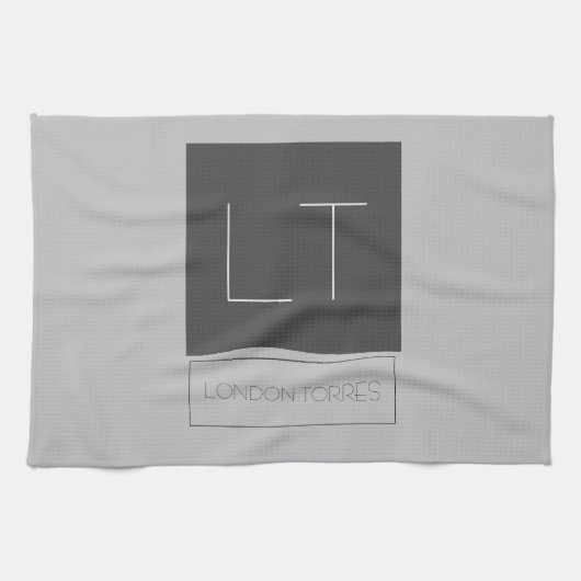 Linge De Cuisine Monogramme attrayant Gris Nom de la plaine (Horizontal)