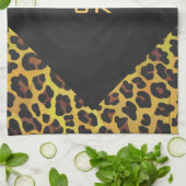 Linge De Cuisine Monogramme avec Léopard Brun et Jaune (Plié)