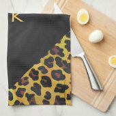 Linge De Cuisine Monogramme avec Léopard Brun et Jaune (Quart Plié)