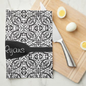 Linge De Cuisine Monogramme baroque noir élégant de damassé (Quart Plié)