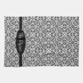 Linge De Cuisine Monogramme baroque noir élégant de damassé (Horizontal)