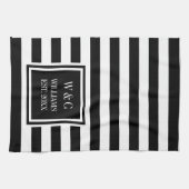 Linge De Cuisine Monogramme Black White Strip Personnalisé (Horizontal)