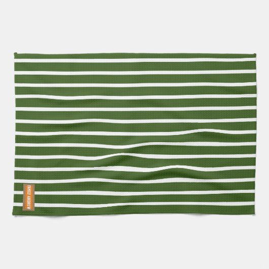 Linge De Cuisine Monogramme blanc et vert rayures élégant moderne (Horizontal)