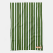 Linge De Cuisine Monogramme blanc et vert rayures élégant moderne (Vertical)